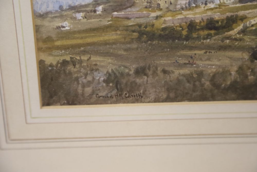 Conrad H. R. Carellli (Italian 1869-1956), watercolour, View of an Italian hill town, 15 x 22.5cm